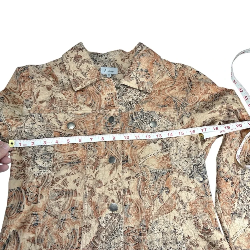 Analogy Medium Brown Embroidered Denim Style Jacket Button Front TexturedCowgirl - Picture 3 of 13